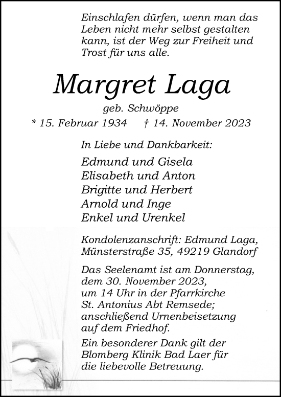 Traueranzeige von Margret Margret von Neue Osnabrücker Zeitung GmbH & Co. KG