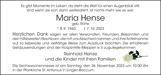 Traueranzeige von Maria Hense von Neue Osnabrücker Zeitung GmbH & Co. KG