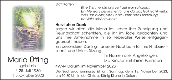 Traueranzeige von Maria Üffing von Neue Osnabrücker Zeitung GmbH & Co. KG