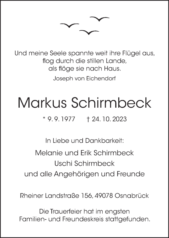 Traueranzeige von Markus Schirmbeck von Neue Osnabrücker Zeitung GmbH & Co. KG