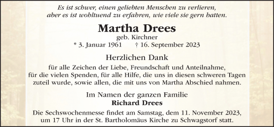 Traueranzeige von Martha Drees von Neue Osnabrücker Zeitung GmbH & Co. KG