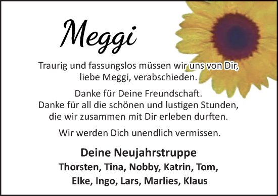 Traueranzeige von Meggi  von Neue Osnabrücker Zeitung GmbH & Co. KG