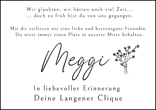 Traueranzeige von Meggi  von Neue Osnabrücker Zeitung GmbH & Co. KG