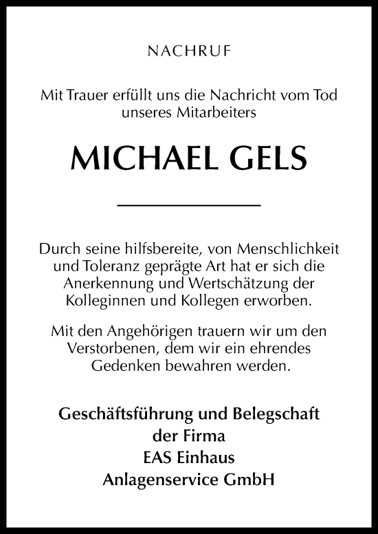 Traueranzeige von Michael Gels von Neue Osnabrücker Zeitung GmbH & Co. KG