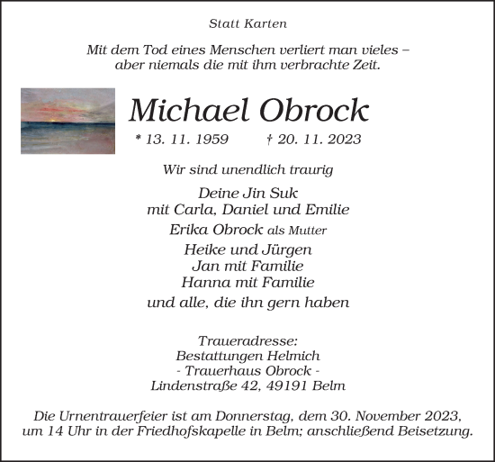 Traueranzeige von Michael Obrock von Neue Osnabrücker Zeitung GmbH & Co. KG