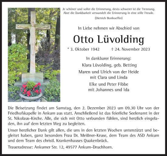 Traueranzeige von Otto Lüvolding von Neue Osnabrücker Zeitung GmbH & Co. KG