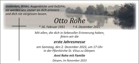 Traueranzeige von Otto Rohe von Neue Osnabrücker Zeitung GmbH & Co. KG