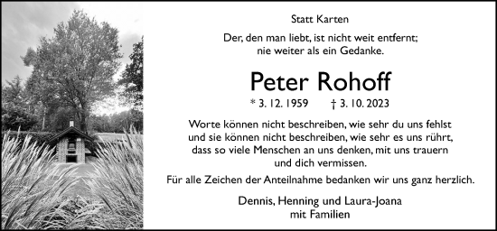 Traueranzeige von Peter Rohoff von Neue Osnabrücker Zeitung GmbH & Co. KG