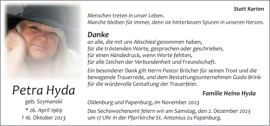 Traueranzeige von Petra Hyda von Neue Osnabrücker Zeitung GmbH & Co. KG
