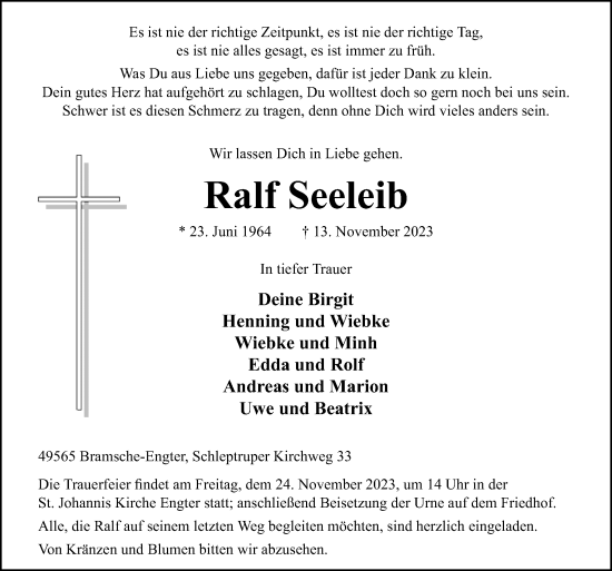 Traueranzeige von Ralf Seeleib von Neue Osnabrücker Zeitung GmbH & Co. KG