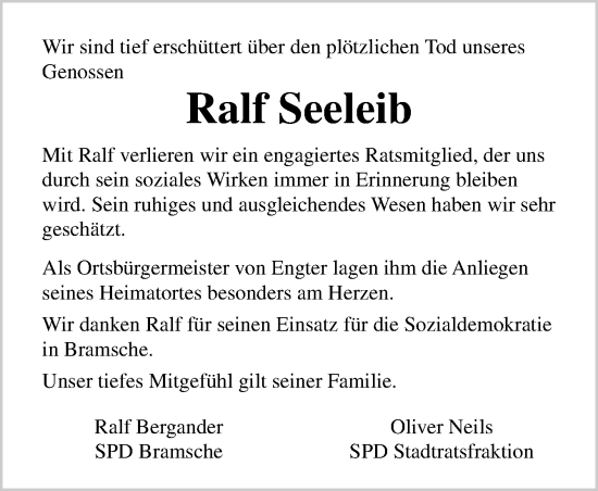 Traueranzeige von Ralf Seeleib von Neue Osnabrücker Zeitung GmbH & Co. KG