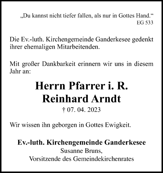 Traueranzeige von Reinhard Arndt von DK Medien GmbH & Co. KG