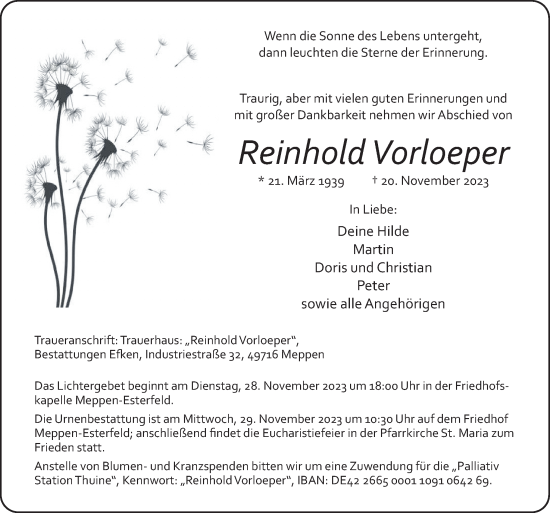 Traueranzeige von Reinhold Vorloeper von Neue Osnabrücker Zeitung GmbH & Co. KG