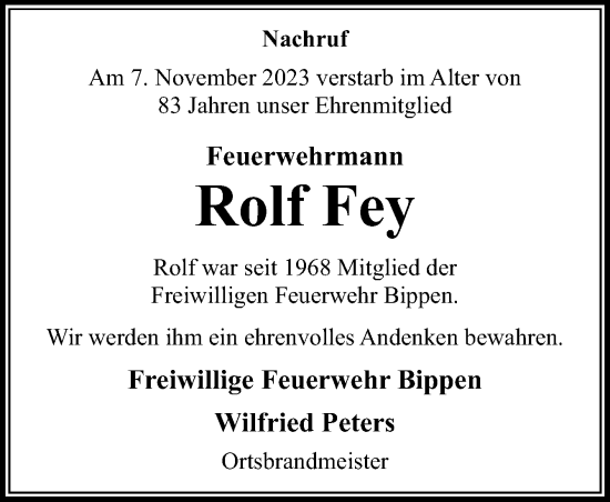 Traueranzeige von Rolf Fey von Neue Osnabrücker Zeitung GmbH & Co. KG