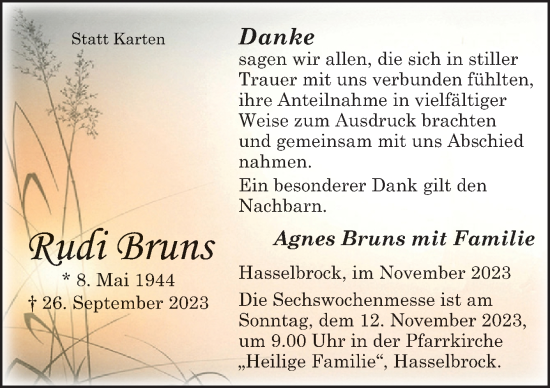 Traueranzeige von Rudi Bruns von Neue Osnabrücker Zeitung GmbH & Co. KG