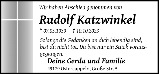 Traueranzeige von Rudolf Katzwinkel von Neue Osnabrücker Zeitung GmbH & Co. KG