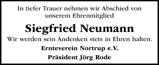 Traueranzeige von Siegfried Neumann von Neue Osnabrücker Zeitung GmbH & Co. KG