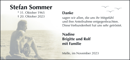 Traueranzeige von Stefan Sommer von Neue Osnabrücker Zeitung GmbH & Co. KG