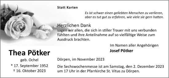 Traueranzeige von Thea Pötker von Neue Osnabrücker Zeitung GmbH & Co. KG