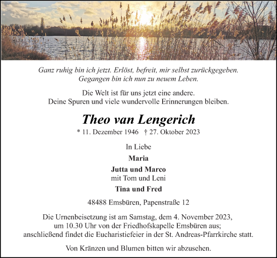 Traueranzeige von Theo van Lengerich von Neue Osnabrücker Zeitung GmbH & Co. KG