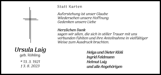 Traueranzeige von Ursula Laig von Neue Osnabrücker Zeitung GmbH & Co. KG