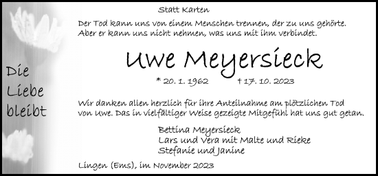 Traueranzeige von Uwe Meyersieck von Neue Osnabrücker Zeitung GmbH & Co. KG