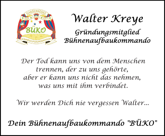 Traueranzeige von Walter Kreye von DK Medien GmbH & Co. KG