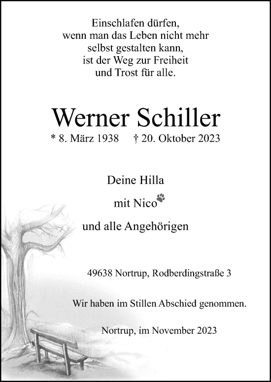 Traueranzeige von Werner Schiller von Neue Osnabrücker Zeitung GmbH & Co. KG