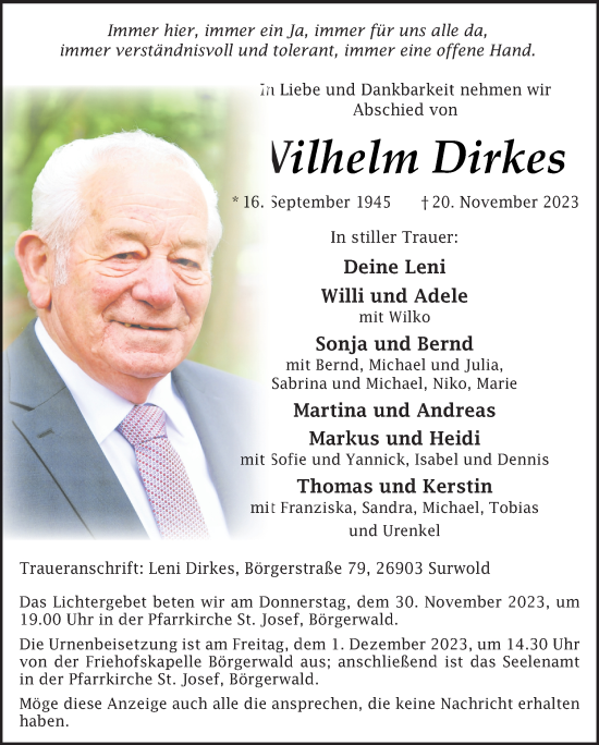 Traueranzeige von Wilhelm Dirkes von Neue Osnabrücker Zeitung GmbH & Co. KG