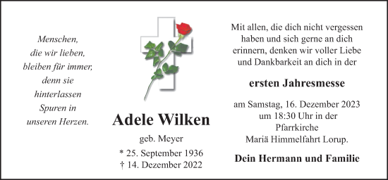 Traueranzeige von Adele Wilken von Neue Osnabrücker Zeitung GmbH & Co. KG