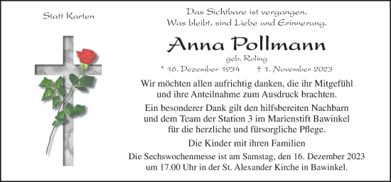 Traueranzeige von Anna Pollmann von Neue Osnabrücker Zeitung GmbH & Co. KG