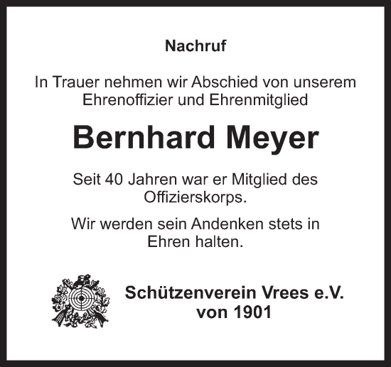 Traueranzeige von Bernhard Meyer von Neue Osnabrücker Zeitung GmbH & Co. KG