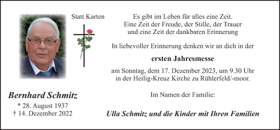 Traueranzeige von Bernhard Schmitz von Neue Osnabrücker Zeitung GmbH & Co. KG