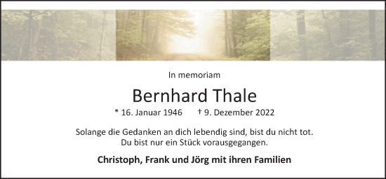 Traueranzeige von Bernhard Thale von Neue Osnabrücker Zeitung GmbH & Co. KG