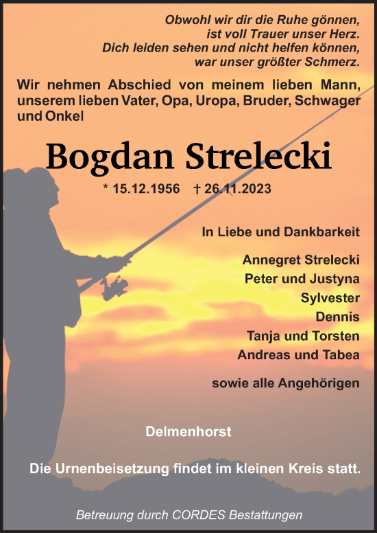 Traueranzeige von Bogdan Strelecki von DK Medien GmbH & Co. KG