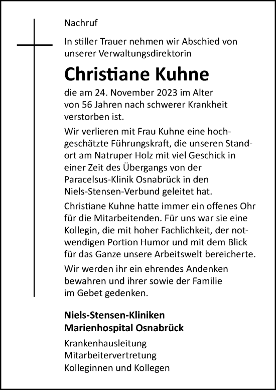 Traueranzeige von Christiane Kuhne von Neue Osnabrücker Zeitung GmbH & Co. KG