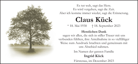 Traueranzeige von Claus Kück von Neue Osnabrücker Zeitung GmbH & Co. KG