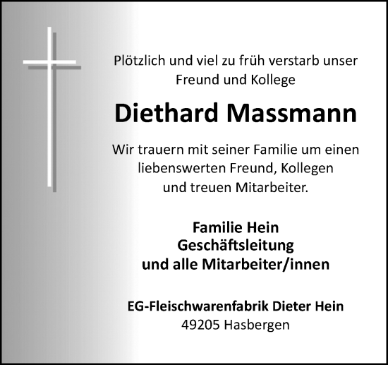 Traueranzeige von Diethard Massmann von Neue Osnabrücker Zeitung GmbH & Co. KG