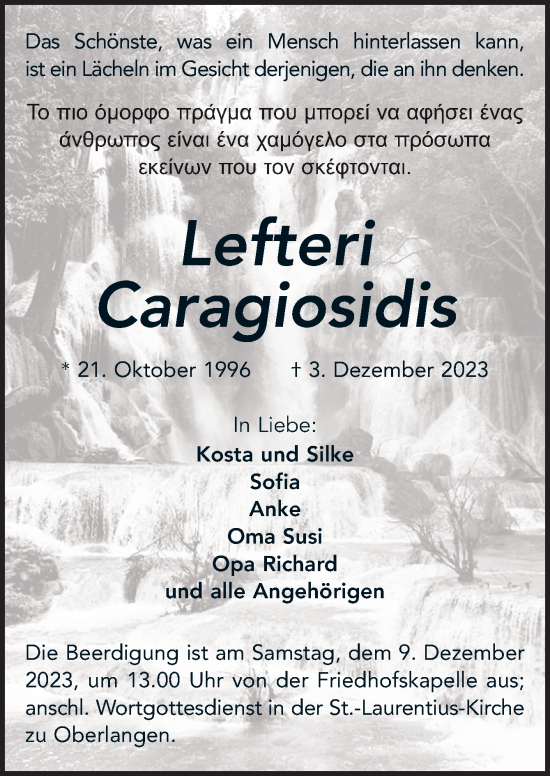 Traueranzeige von Elefterios Caragiosidis von Neue Osnabrücker Zeitung GmbH & Co. KG