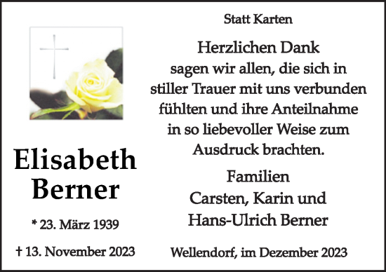 Traueranzeige von Elisabeth Berner von Neue Osnabrücker Zeitung GmbH & Co. KG