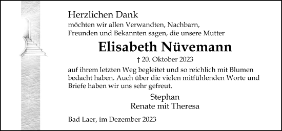 Traueranzeige von Elisabeth Nüvemann von Neue Osnabrücker Zeitung GmbH & Co. KG