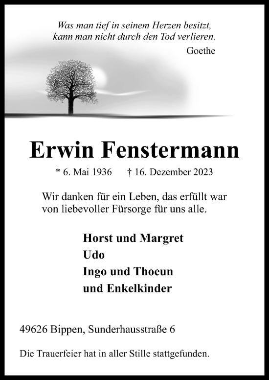 Traueranzeige von Erwin Fenstermann von Neue Osnabrücker Zeitung GmbH & Co. KG