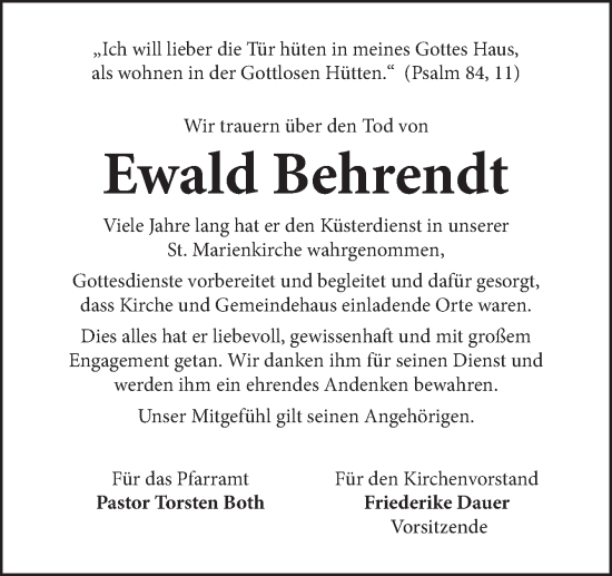 Traueranzeige von Ewald Behrendt von Neue Osnabrücker Zeitung GmbH & Co. KG