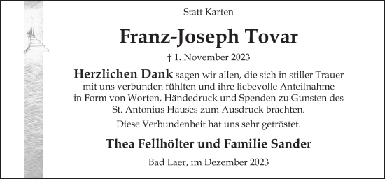 Traueranzeige von Franz-Joseph Tovar von Neue Osnabrücker Zeitung GmbH & Co. KG