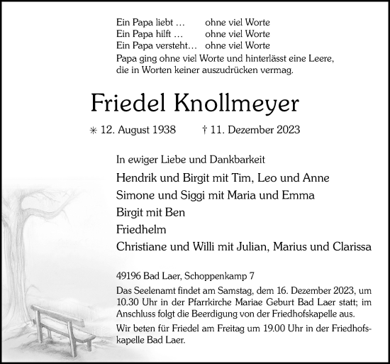 Traueranzeige von Friedel Knollmeyer von Neue Osnabrücker Zeitung GmbH & Co. KG