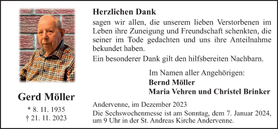 Traueranzeige von Gerd Möller von Neue Osnabrücker Zeitung GmbH & Co. KG