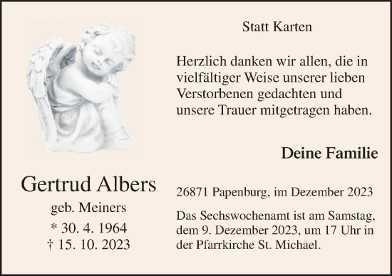 Traueranzeige von Gertrud Albers von Neue Osnabrücker Zeitung GmbH & Co. KG