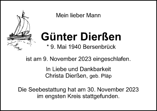 Traueranzeige von Günter Dierßen von Neue Osnabrücker Zeitung GmbH & Co. KG