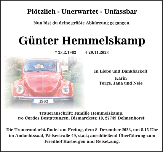 Traueranzeige von Günter Hemmelskamp von DK Medien GmbH & Co. KG
