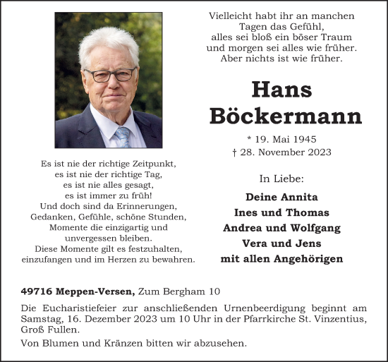 Traueranzeige von Hans Böckermann von Neue Osnabrücker Zeitung GmbH & Co. KG